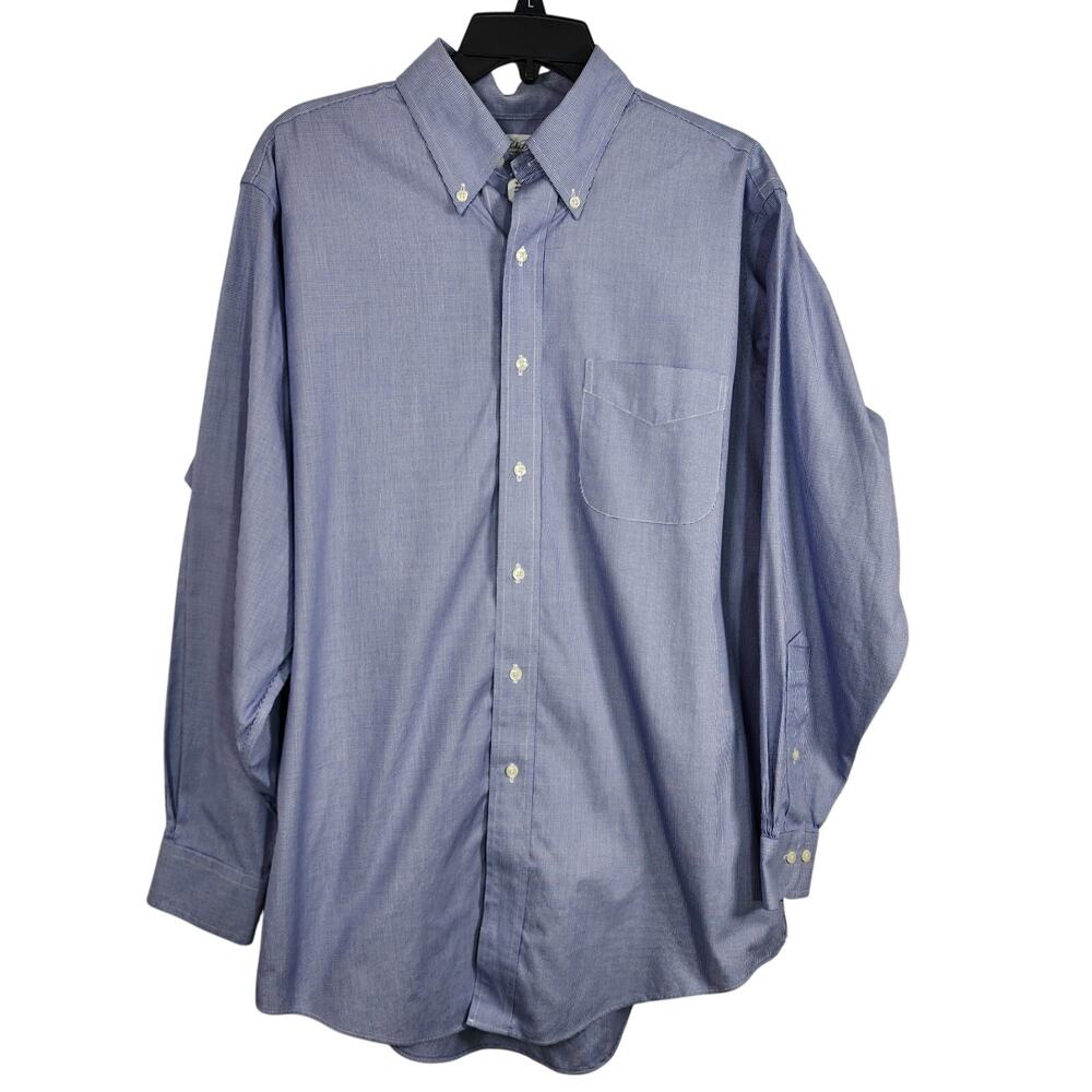 Brooks Brothers Mens Non Iron Cotton 16-32/33 Button Down Blue Houndstooth Long